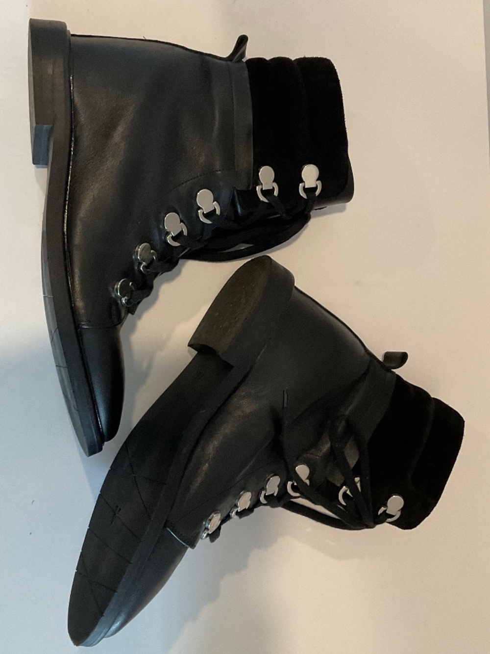 AQUATALIA Italy Clarisa Round Toe Leather/Suede Collar Booties Black Size 7.5 - Picture 8 of 13